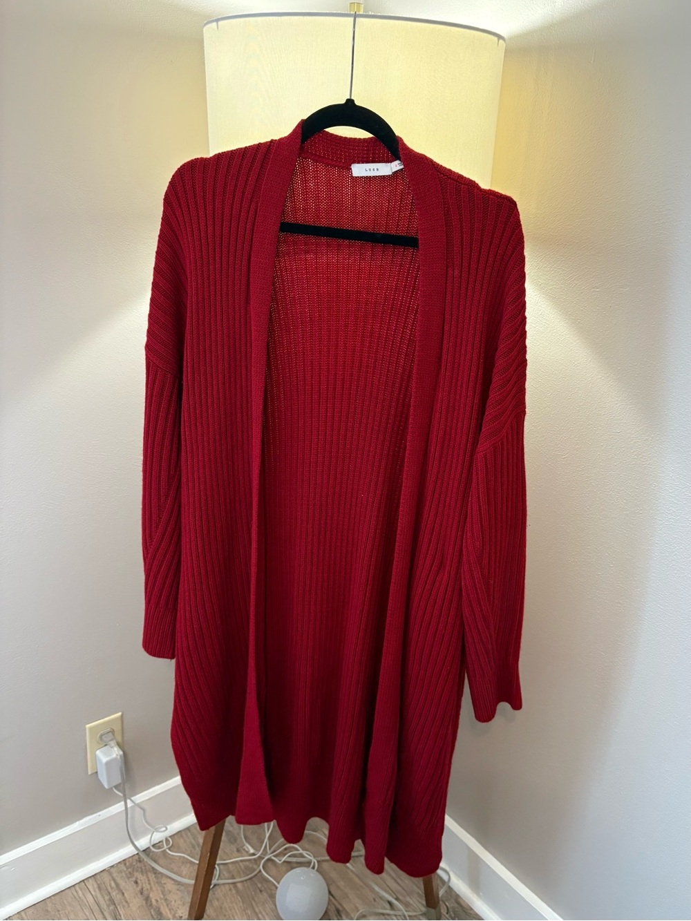 Red Open-Front Ribbed Cardigan Sweater - Brand: Lush